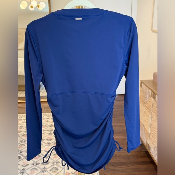 Cabana Life Blue Embroidered Convertible Ruched Swim Top Dress Rashguard- Size M - Picture 4 of 9